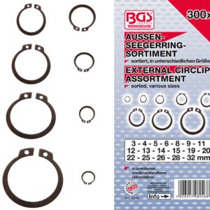 REF.:8046. Surtido de anillos de seguridad exteriores (circlip) Ø 3 - 32 mm 300 piezas