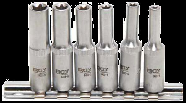 REF.:6403. Juego de llaves de vaso E-Torx, largas entrada 6,3 mm (1/4") E4 - E10 6 piezas