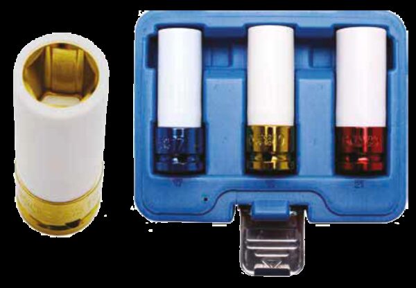 REF.:7200 Juego de vasos de impacto con protector de plástico entrada 12,5 mm (1/2") 17 / 19 / 21 mm, 3 piezas