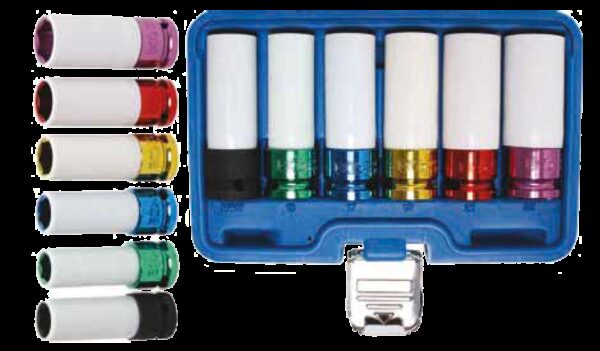 REF.:7307 Juego de vasos de impacto con protector de plástico entrada 12,5 mm (1/2") 6 piezas