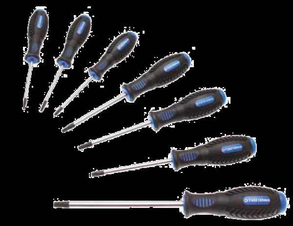REF.:7841. Juego de destornilladores perfil en T (para Torx) con perforación T10 - T40 7 piezas