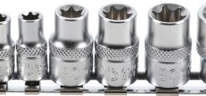 REF.:2027 Juego de llaves de vaso E-Torx entrada 6,3 mm (1/4") / 10 mm (3/8") E6 - E16, 7 piezas