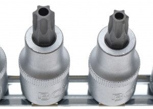 REF.:8885 Juego de puntas de vaso entrada 12,5 mm (1/2") perfil en T (para Torx) con perforación T40 - T55 4 piezas